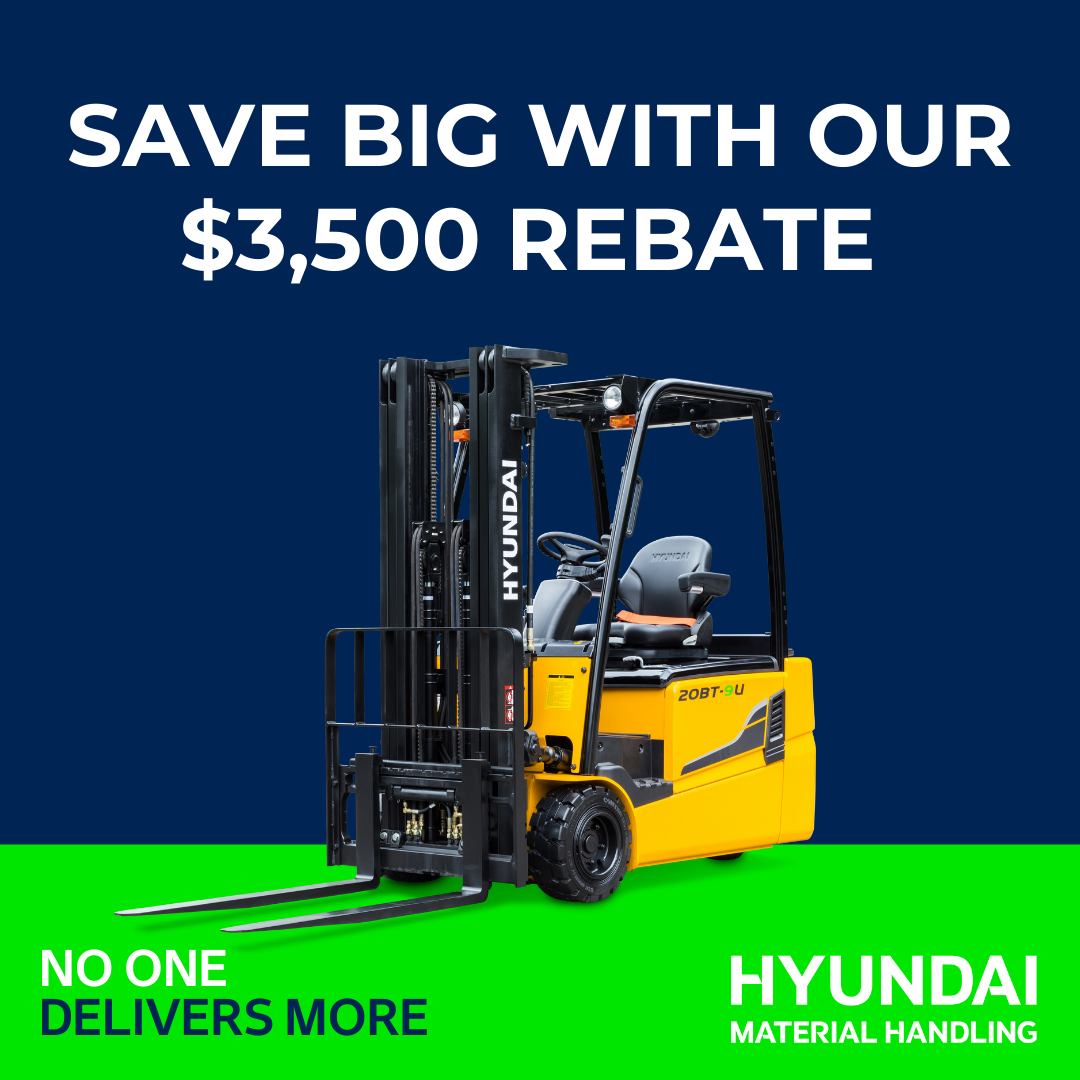 RECEIVE A $2,500 REBATE ON SELECT NEW HYUNDAI FORKLIFTS   Hyundai forklifts offer you an unsurpassed level of quality and value. No other forklifts offer a  wider package of innovative standard features that drive up productivity while driving down costs. And now you can have all this reliability, power, and performance at significant savings.   For a limited time you can receive a $2,500 rebate on select models purchased from dealer inventory.   SAVE BIG ON RUGGED, RELIABLE ELECTRIC AND LPG FORKLFTS